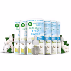 Airwick Plug in Diffuser Refill, Fresh Cotton, Pack 6 x 19ml, Long Lasting Fragrance, Lasts up to 600 days, Plug in Air fresh ...