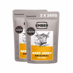 Ember Snacks: Biltong Beef Jerky Original Flavour (2 x 250g = 500g total) - Protein Keto Snacks, Bulk Bags - Resealable for O ...