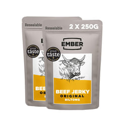Ember Snacks: Biltong Beef Jerky Original Flavour (2 x 250g = 500g total) - Protein Keto Snacks, Bulk Bags - Resealable for On The Go Snack - From