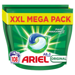Ariel All-in-1 PODS Original Washing Liquid Laundry Detergent Tablets/Capsules, 108 Washes (54 x 2), Stain Remover For Clothes, Brilliant Cleaning