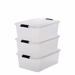Iris Ohyama Plastic Storage Boxes with Lids, 30L, Set of 3, Clear, Latching Buckles with Handles, Stackable, Nesting, Strong  ...