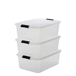 Iris Ohyama Plastic Storage Boxes with Lids, 30L, Set of 3, Clear, Latching Buckles with Handles, Stackable, Nesting, Strong & Durable, For Closet,
