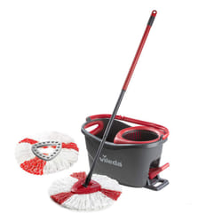 Vileda Turbo Microfibre Spin Mop and Bucket Set with Extra 2-in-1 Head Replacement for Cleaning Floors, Set of 1x Mop, 1x Bucket and 1x Refill, Red,