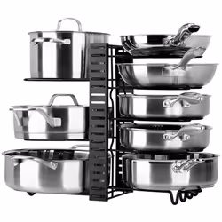 Toplife Pan Organiser Rack with 3 DIY Methods, Height Adjustable Kitchen Pan Stand Storage Holder, Black