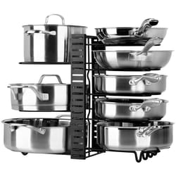 Toplife Pan Organiser Rack with 3 DIY Methods, Height Adjustable Kitchen Pan Stand Storage Holder, Black