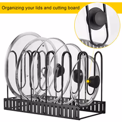 Toplife Pan Organiser Rack with 3 DIY Methods, Height Adjustable Kitchen Pan Stand Storage Holder, Black