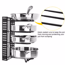 Toplife Pan Organiser Rack with 3 DIY Methods, Height Adjustable Kitchen Pan Stand Storage Holder, Black