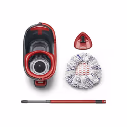 Vileda Turbo 3 in 1 with Microfibre Pad, Spin Mop For Cleaning Floors, Set Of 1x Mop And 1x Bucket, Black/Red