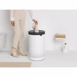 Brabantia - Laundry Bin - Handsfree Plastic Lid - Portable Laundry Bag Inside - Quick-drop Opening - Basket with Ventilation Holes - Non-Scratching