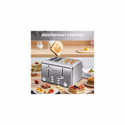 Aigostar Toaster 4 Slice Stainless Steel Toaster with Independent and Extra-Wide Slots, High Lifting, Defrost & Reheat Functions, Variable Browning