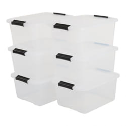 Iris Ohyama Plastic Storage Boxes with Lids, 15L, Set of 6, Clear, Latching Buckles with Handles, Stackable, Nesting, Strong & Durable, For Closet,