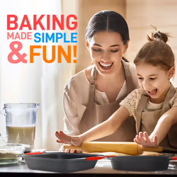 Nutrichef 6-Piece Steel Nonstick Bakeware Set - Carbon Steel Baking Tray Set w/Heatsafe Red Silicone Handles, Oven Safe Up to 450?F, Loaf Muffin
