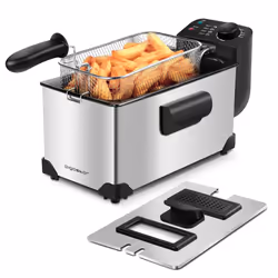 Aigostar Deep Fat Fryer 2200W, 3 Litre Deep Fryer Easy Clean, with Viewing Window, Stainless Steel, Temperature Control, Remo ...