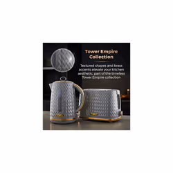 Tower T10052GRY Empire 1.7 Litre Kettle with Rapid Boil, Removable Filter, 3000W, Grey with Brass Accents