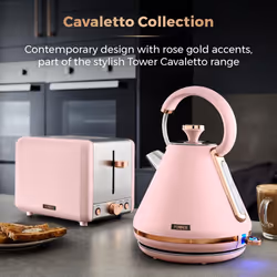 Tower T10044PNK Cavaletto Pyramid Kettle with Fast Boil, Detachable Filter, 1.7 Litre, 3000 W, Marshmallow Pink and Rose Gold