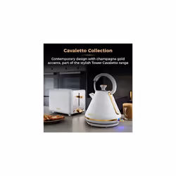 Tower T10044WHT Cavaletto Pyramid Kettle with Fast Boil, Detachable Filter, 1,7L, 3000W, Optic White and Champagne Gold