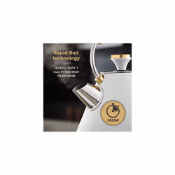 Tower T10044WHT Cavaletto Pyramid Kettle with Fast Boil, Detachable Filter, 1,7L, 3000W, Optic White and Champagne Gold