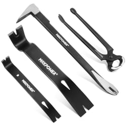 MAXPOWER Pry Bar/Nail Puller Set 4-Piece, 300mm Crowbar Claw Nail Puller, 260mm Wonder Pry Bar Wrecking Bar, 190mm Mini Utility Bar and 250mm