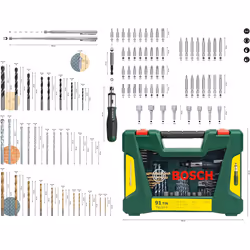 Bosch 91 pcs. Titanium Drill and Screwdriver Bit Set V-Line (for Wood, Masonry and Metal, Including Ratchet Screwdriver and Magnetic Rod, Accessories