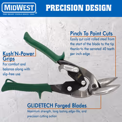 MIDWEST Aviation Snip - Right Cut Offset Tin Cutting Shears with Forged Blade & KUSH'N-Power Comfort Grips - MWT-6510R