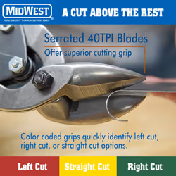 MIDWEST Aviation Snip - Right Cut Offset Tin Cutting Shears with Forged Blade & KUSH'N-Power Comfort Grips - MWT-6510R
