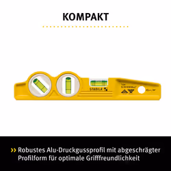 Stabila 16672/4 25 cm"Torpedo Type 81 SV REM W45" Spirit Level with Bag - Yellow/Black