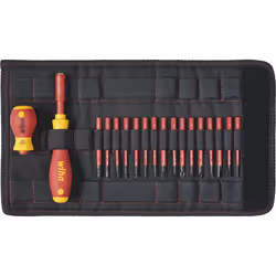 wiha 2831T18, slimVario Screwdriver and Bits Set, with Stubby in bag, VDE Insulated, (41231), 18 Pieces, SLOTTED - POZIDRIV - ...