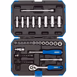 Draper 1/4" 47 Piece Square Drive Metric Socket Set | Micrometre Reversible Hand Tool |Soft Grip Ratchet | 21 Metrics Sockets ...