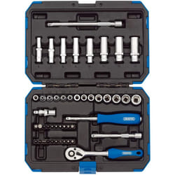 Draper 1/4" 47 Piece Square Drive Metric Socket Set | Micrometre Reversible Hand Tool |Soft Grip Ratchet | 21 Metrics Sockets Mechanics Car Tools |