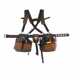 Bucket Boss - Airlift Tool Belt with Suspenders, Tool Belts - Original Series (50100) with 12 Pockets, Brown, 52 Inch