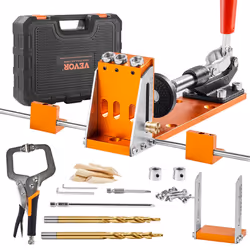 VEVOR Pocket Hole Jig Kit, 34 Pcs Pocket Hole Jig System with 11" C-clamp, Fixture, Step Drills, Wrenches, Drill Stop Rings, ...
