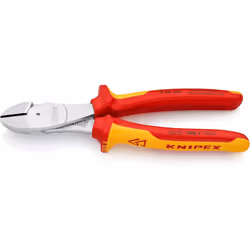KNIPEX High Leverage Diagonal Cutter, Chrome-Plated, 200 mm, VDE, Chrome Vanadium Steel, Piano Wire, Precision Cutting, Side  ...