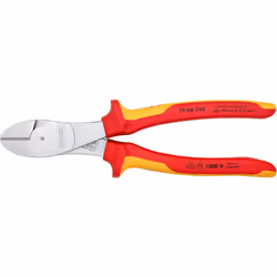 KNIPEX High Leverage Diagonal Cutter, Chrome-Plated, 200 mm, VDE, Chrome Vanadium Steel, Piano Wire, Precision Cutting, Side Cutters, 74 06 200