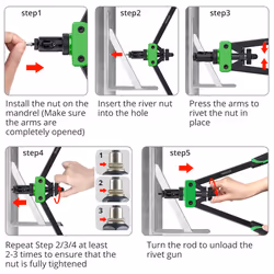 Proster Rivet Nut Tool 14" Heavy Duty Hand Rivet Nut Gun with 6pcs Metric Mandrels 150 PCS M3 M4 M5 M6 M8 M10 Nut Riveter Nut Thread Setter Kit with