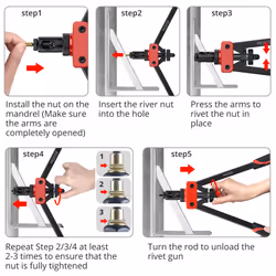 Proster Rivet Nut Tool 14" Rivet Nut Gun with 150Pcs M3 M4 M5 M6 M8 M10 Rivet Nuts 6Pcs Metric Mandrels Heavy Duty Hand RIV Nut Gun Thread Setter Kit