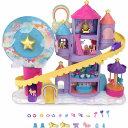Polly Pocket Rainbow Funland Theme Park, 3 Rides, 7 Play Areas, Polly and Shani Dolls, 2 Unicorns & 25 Surprise Accessories ( ...