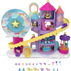 Polly Pocket Rainbow Funland Theme Park, 3 Rides, 7 Play Areas, Polly and Shani Dolls, 2 Unicorns & 25 Surprise Accessories (30 Total Play Pieces),