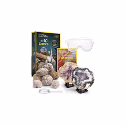 NATIONAL GEOGRAPHIC Break Open 10 Premium Geodes ? Includes Goggles and Display Stands - Great STEM Science Kit, Geology Gift ...