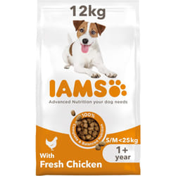 IAMS Complete Dry Dog Food for Adult 1+ Small and Medium Breeds with Chicken 12 kg