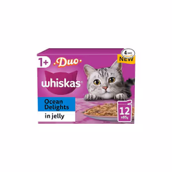 Whiskas Tasty Duo 1+ Ocean Delight in Jelly 48 x 85 g Pouches, Adult Cat Food, Pack of 4 (12 x 85 g)