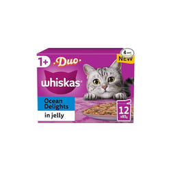 Whiskas Tasty Duo 1+ Ocean Delight in Jelly 48 x 85 g Pouches, Adult Cat Food, Pack of 4 (12 x 85 g)