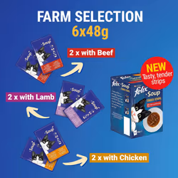 Felix Soup Cat Food Tender Strips Farm Selection Cat Food, 6x48g, Pack of 8