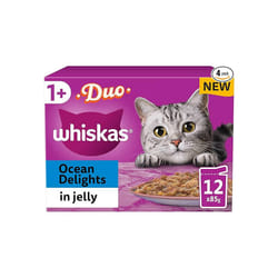 Whiskas Tasty Duo 1+ Ocean Delight in Jelly 48 x 85 g Pouches, Adult Cat Food, Pack of 4 (12 x 85 g)