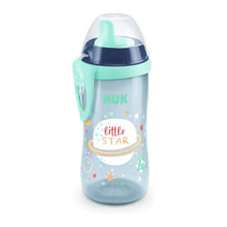 NUK Kiddy Cup Night Toddler Cup 12+ Months 300 ml Leak-Proof Toughened Spout Glow in The Dark Clip & Protective Cap BPA-Free Blue