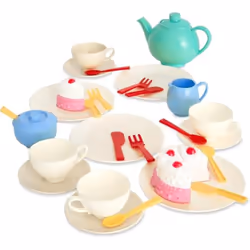 Casdon 33-Piece Tea Set. Colourful Toy Playset Teapot Milk Jug Cups & Saucers Cake & More. Suitable for Preschool Toys. Plays ...