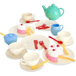 Casdon 33-Piece Tea Set. Colourful Toy Playset Teapot Milk Jug Cups & Saucers Cake & More. Suitable for Preschool Toys. Playset Children Aged 3
