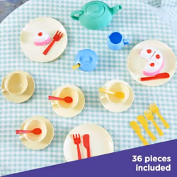 Casdon 33-Piece Tea Set. Colourful Toy Playset Teapot Milk Jug Cups & Saucers Cake & More. Suitable for Preschool Toys. Playset Children Aged 3