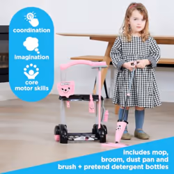Casdon Henry & Hetty Toys Hetty Cleaning Trolley - Pink Hetty-Inspired Toy Playset with Mop, Brushes, Dustpan & Accessories Kids Cleaning Trolley Set