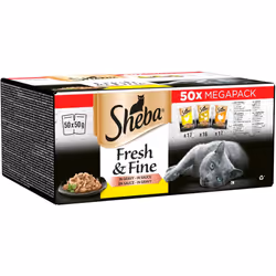 Sheba Cat Wet Food - Fresh and Fine - Cat Pouches Poultry in Gravy - 50 g (Pack of 50)