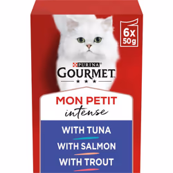 Gourmet Mon Petit Intense Tuna, Salmon and Trout Adult Wet Cat Food 6x50g, Pack of 8